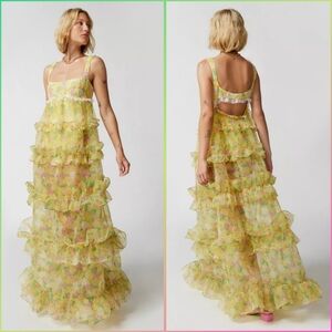 For Love & Lemons Vikki Sheer Tiered Floral Dress